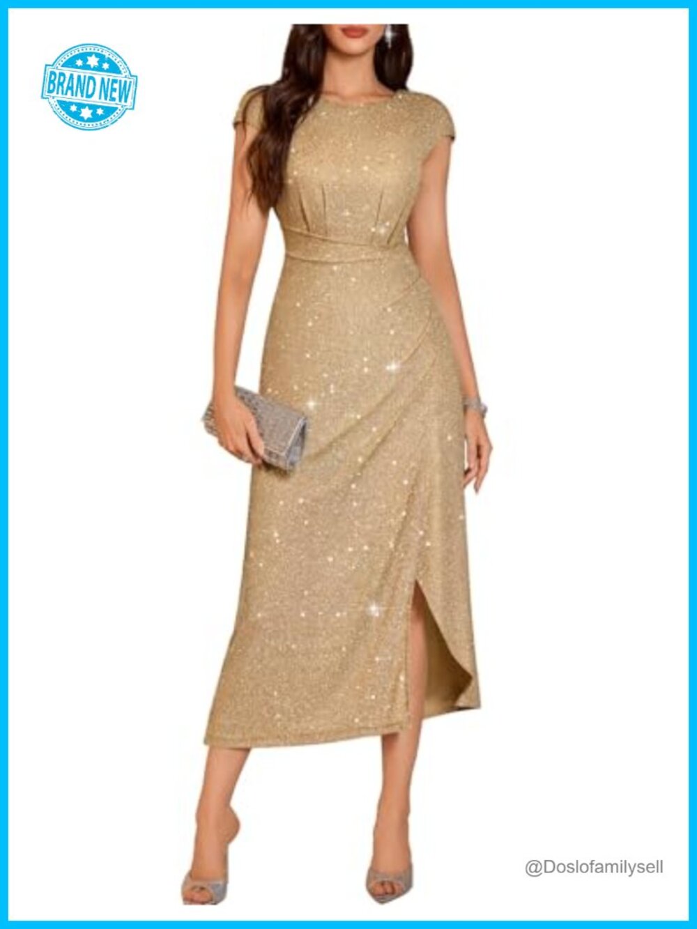 Formal Sequin Maxi Dress Sparkly Cocktail Evening Prom Slit Gown